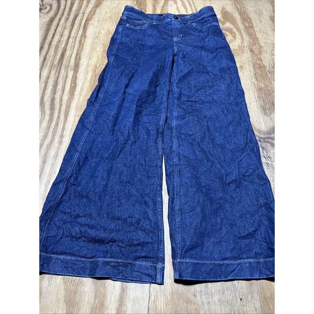SPANX Seamed Front Wide Leg Jeans Vintage Indigo Size M Stretch Pull On @G1